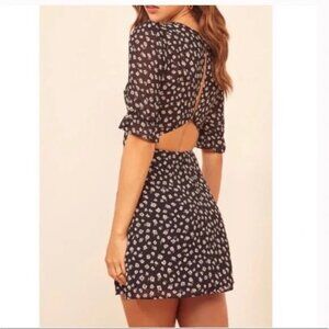 Reformation Brielle Dress Black Floral Cut out Mini Length Short Sleeve Size 10